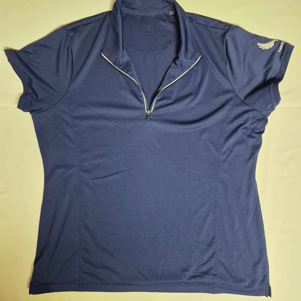 Levelwear Womens Navy Blue 1/4 Zip Golf Polo Shirt Hawk's Eye GC Size XL